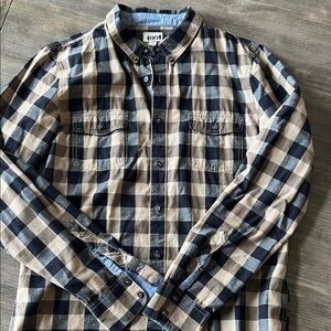 1901 Men’s Black and Tan Check Button-Down Shirt with Chest Pockets